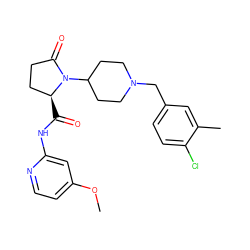 COc1ccnc(NC(=O)[C@H]2CCC(=O)N2C2CCN(Cc3ccc(Cl)c(C)c3)CC2)c1 ZINC000116815910