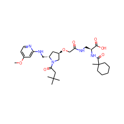 COc1ccnc(NC[C@@H]2C[C@@H](OCC(=O)NC[C@H](NC(=O)C3(C)CCCCC3)C(=O)O)CN2C(=O)CC(C)(C)C)c1 ZINC000028710183
