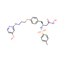COc1ccnc(NCCCOc2ccc(C[C@@H](CC(=O)NO)NS(=O)(=O)c3ccc(C)cc3)cc2)c1 ZINC000169308949