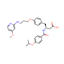 COc1ccnc(NCCCOc2ccc(C[C@@H](CC(=O)O)NC(=O)c3ccc(OC(C)C)cc3)cc2)c1 ZINC000169308560