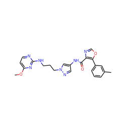 COc1ccnc(NCCCn2cc(NC(=O)c3ncoc3-c3cccc(C)c3)cn2)n1 ZINC000201584901