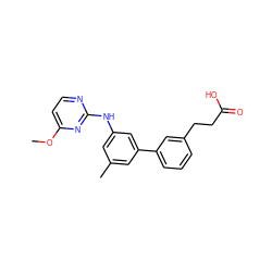 COc1ccnc(Nc2cc(C)cc(-c3cccc(CCC(=O)O)c3)c2)n1 ZINC000145295587