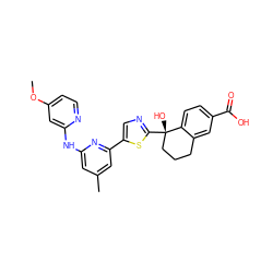 COc1ccnc(Nc2cc(C)cc(-c3cnc([C@@]4(O)CCCc5cc(C(=O)O)ccc54)s3)n2)c1 ZINC000141833543