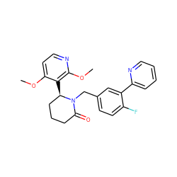 COc1ccnc(OC)c1[C@@H]1CCCC(=O)N1Cc1ccc(F)c(-c2ccccn2)c1 ZINC000167599838