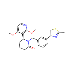 COc1ccnc(OC)c1[C@@H]1CCCC(=O)N1Cc1cccc(-c2csc(C)n2)c1 ZINC000167789524