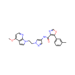 COc1ccnc2c1ccn2CCn1cc(NC(=O)c2ncoc2-c2cccc(C)c2)cn1 ZINC001772606181