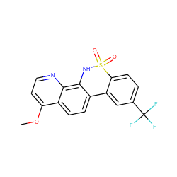 COc1ccnc2c3c(ccc12)-c1cc(C(F)(F)F)ccc1S(=O)(=O)N3 ZINC000201609594
