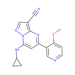 COc1ccncc1-c1cc(NC2CC2)n2ncc(C#N)c2n1 ZINC000084653913