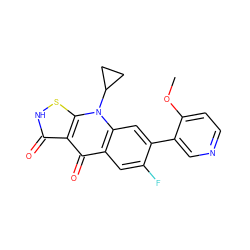 COc1ccncc1-c1cc2c(cc1F)c(=O)c1c(=O)[nH]sc1n2C1CC1 ZINC000028572109