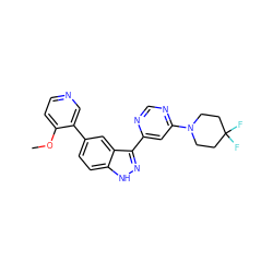 COc1ccncc1-c1ccc2[nH]nc(-c3cc(N4CCC(F)(F)CC4)ncn3)c2c1 ZINC000225559696