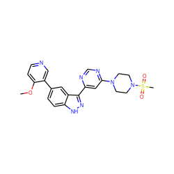 COc1ccncc1-c1ccc2[nH]nc(-c3cc(N4CCN(S(C)(=O)=O)CC4)ncn3)c2c1 ZINC000221131482