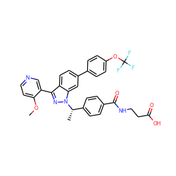 COc1ccncc1-c1nn([C@@H](C)c2ccc(C(=O)NCCC(=O)O)cc2)c2cc(-c3ccc(OC(F)(F)F)cc3)ccc12 ZINC000473088543