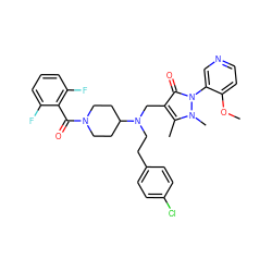 COc1ccncc1-n1c(=O)c(CN(CCc2ccc(Cl)cc2)C2CCN(C(=O)c3c(F)cccc3F)CC2)c(C)n1C ZINC000028897803