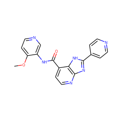 COc1ccncc1NC(=O)c1ccnc2nc(-c3ccncc3)[nH]c12 ZINC000084759405