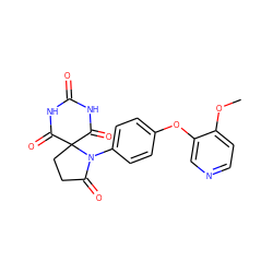 COc1ccncc1Oc1ccc(N2C(=O)CCC23C(=O)NC(=O)NC3=O)cc1 ZINC000028132849