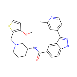 COc1ccsc1CN1CCC[C@@H](NC(=O)c2ccc3[nH]nc(-c4ccnc(C)c4)c3c2)C1 ZINC000147778894