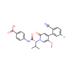 COc1cn([C@@H](C(=O)Nc2ccc(C(=O)O)cc2)C(C)C)c(=O)cc1-c1cc(Cl)ccc1C#N ZINC001772630440