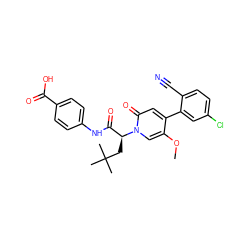 COc1cn([C@@H](CC(C)(C)C)C(=O)Nc2ccc(C(=O)O)cc2)c(=O)cc1-c1cc(Cl)ccc1C#N ZINC000220725665