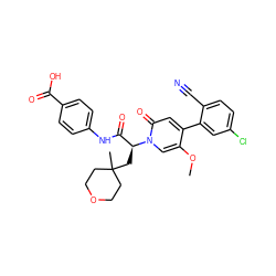 COc1cn([C@@H](CC2(C)CCOCC2)C(=O)Nc2ccc(C(=O)O)cc2)c(=O)cc1-c1cc(Cl)ccc1C#N ZINC001772593524