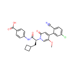 COc1cn([C@@H](CC2CCC2)C(=O)Nc2ccc(C(=O)O)cc2)c(=O)cc1-c1cc(Cl)ccc1C#N ZINC000220726085