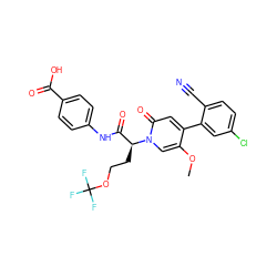 COc1cn([C@@H](CCOC(F)(F)F)C(=O)Nc2ccc(C(=O)O)cc2)c(=O)cc1-c1cc(Cl)ccc1C#N ZINC001772570175