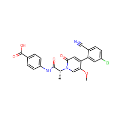 COc1cn([C@H](C)C(=O)Nc2ccc(C(=O)O)cc2)c(=O)cc1-c1cc(Cl)ccc1C#N ZINC001772651421