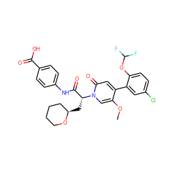 COc1cn([C@H](C[C@@H]2CCCCO2)C(=O)Nc2ccc(C(=O)O)cc2)c(=O)cc1-c1cc(Cl)ccc1OC(F)F ZINC001772626147