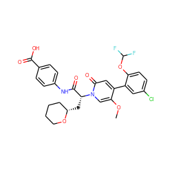 COc1cn([C@H](C[C@H]2CCCCO2)C(=O)Nc2ccc(C(=O)O)cc2)c(=O)cc1-c1cc(Cl)ccc1OC(F)F ZINC001772610933