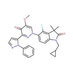 COc1cn(-c2ccc3c(c2F)C(C)(C)C(=O)N3CC2CC2)nc(-c2ccnn2-c2ccccc2)c1=O ZINC000199555111