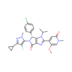 COc1cn(C)c(=O)cc1-c1nc2c(n1C(C)C)[C@@H](c1ccc(Cl)cc1)N(c1c(F)c(C3CC3)nn1C)C2=O ZINC000169705851