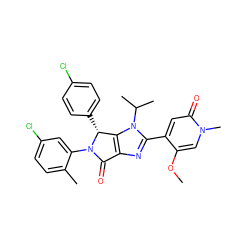 COc1cn(C)c(=O)cc1-c1nc2c(n1C(C)C)[C@@H](c1ccc(Cl)cc1)N(c1cc(Cl)ccc1C)C2=O ZINC000169705566