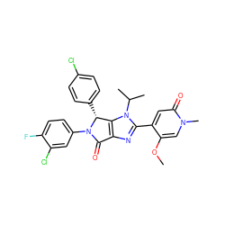 COc1cn(C)c(=O)cc1-c1nc2c(n1C(C)C)[C@@H](c1ccc(Cl)cc1)N(c1ccc(F)c(Cl)c1)C2=O ZINC000169705556