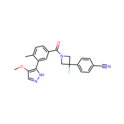 COc1cn[nH]c1-c1cc(C(=O)N2CC(F)(c3ccc(C#N)cc3)C2)ccc1C ZINC000142723246