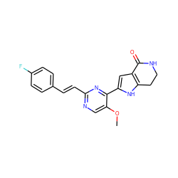 COc1cnc(/C=C/c2ccc(F)cc2)nc1-c1cc2c([nH]1)CCNC2=O ZINC000095558624