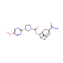 COc1cnc([C@@H]2CCN(C(=O)OC3[C@H]4CC5C[C@H]3CC(C(N)=O)(C5)C4)C2)nc1 ZINC001772630446