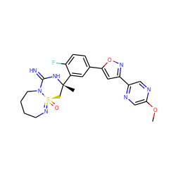 COc1cnc(-c2cc(-c3ccc(F)c([C@]4(C)C[S@@]5(=O)=NCCCCN5C(=N)N4)c3)on2)cn1 ZINC000653784912