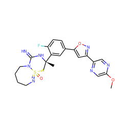 COc1cnc(-c2cc(-c3ccc(F)c([C@]4(C)C[S@]5(=O)=NCCCCN5C(=N)N4)c3)on2)cn1 ZINC000653784903