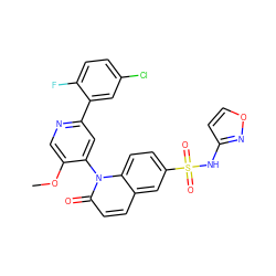 COc1cnc(-c2cc(Cl)ccc2F)cc1-n1c(=O)ccc2cc(S(=O)(=O)Nc3ccon3)ccc21 ZINC001772626672