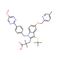 COc1cnc(-c2ccc(Cn3c(CC(C)(C)C(=O)O)c(SC(C)(C)C)c4cc(OCc5ccc(C)cn5)ccc43)cc2)nc1 ZINC000058581633
