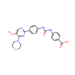 COc1cnc(-c2ccc(NC(=O)Nc3ccc(C(=O)O)cc3)cc2)nc1N1CCOCC1 ZINC000118160555