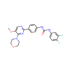 COc1cnc(-c2ccc(NC(=O)Nc3ccc(F)c(F)c3)cc2)nc1N1CCOCC1 ZINC000118175231