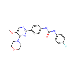 COc1cnc(-c2ccc(NC(=O)Nc3ccc(F)cc3)cc2)nc1N1CCOCC1 ZINC000118160942