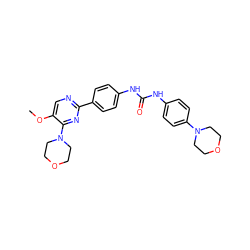 COc1cnc(-c2ccc(NC(=O)Nc3ccc(N4CCOCC4)cc3)cc2)nc1N1CCOCC1 ZINC000118161241