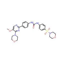 COc1cnc(-c2ccc(NC(=O)Nc3ccc(S(=O)(=O)N4CCOCC4)cc3)cc2)nc1N1CCOCC1 ZINC000205769681