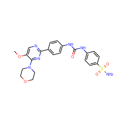 COc1cnc(-c2ccc(NC(=O)Nc3ccc(S(N)(=O)=O)cc3)cc2)nc1N1CCOCC1 ZINC000205770791