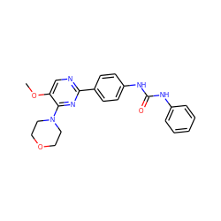 COc1cnc(-c2ccc(NC(=O)Nc3ccccc3)cc2)nc1N1CCOCC1 ZINC000118174838