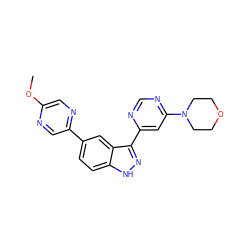 COc1cnc(-c2ccc3[nH]nc(-c4cc(N5CCOCC5)ncn4)c3c2)cn1 ZINC000225573652