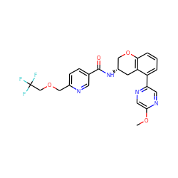 COc1cnc(-c2cccc3c2C[C@H](NC(=O)c2ccc(COCC(F)(F)F)nc2)CO3)cn1 ZINC000084729658