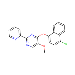 COc1cnc(-c2ccccn2)nc1Oc1ccc(Cl)c2ccccc12 ZINC000001385891