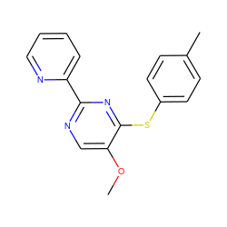 COc1cnc(-c2ccccn2)nc1Sc1ccc(C)cc1 ZINC000001381874